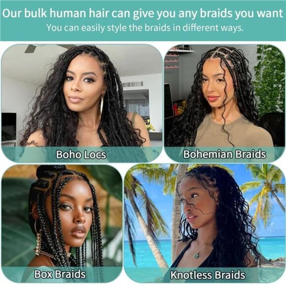 Human Braiding Hair for Boho Braids Human 110g 20 Inch Curly Boho Hair - Picture 4 of 7